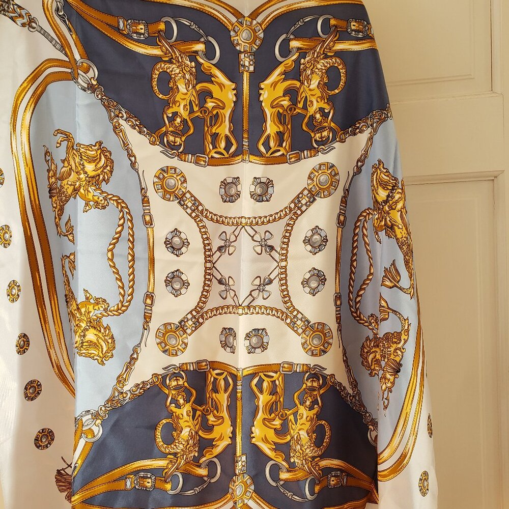 French 100% Silk classical motif square scarf